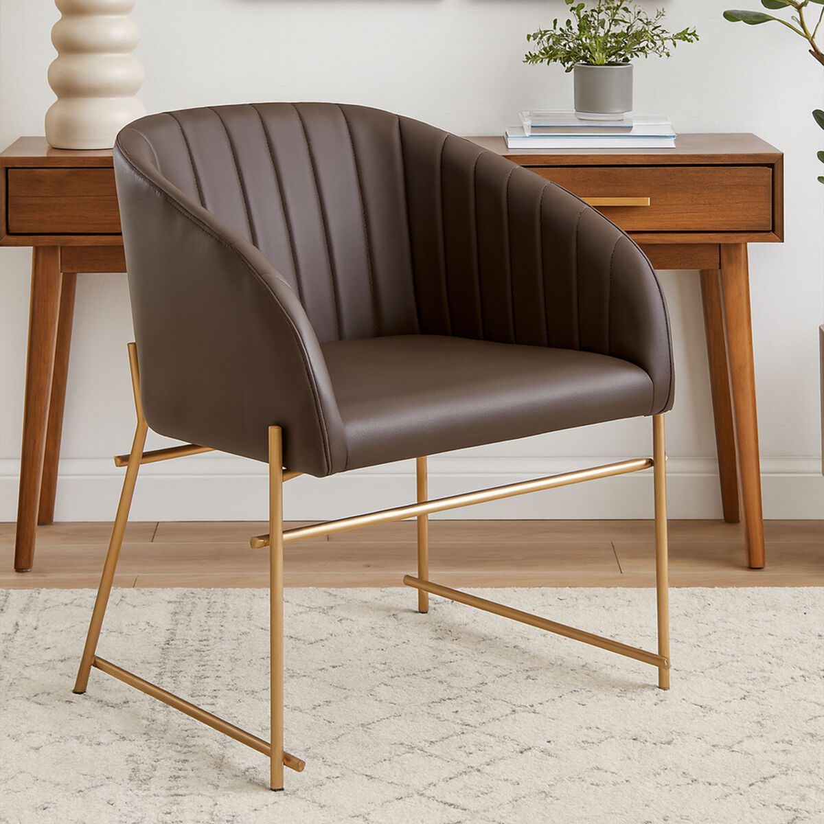 Delta Brown Faux Leather Dining Chair - PN Home