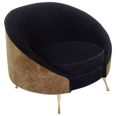 Manhattan Black Velvet and Leopard Print Cocoon Chair - PN Home