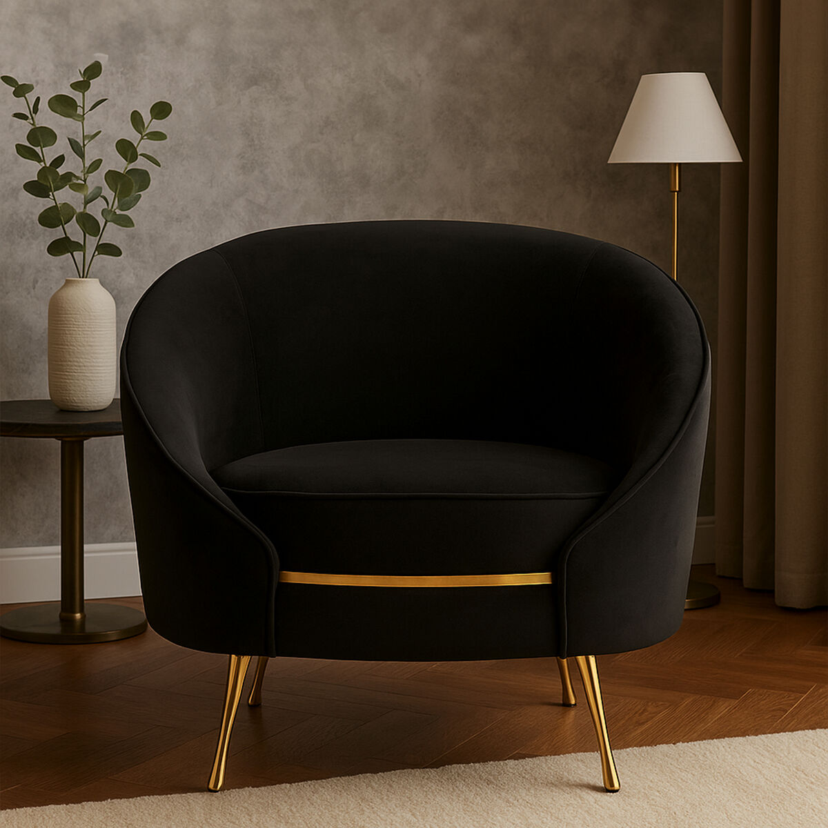 Manhattan Black Velvet Cocoon Chair - PN Home