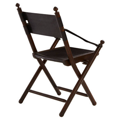 Inca Black Leather and Teak Wood Folding Chair - PN Home