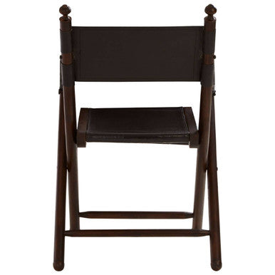 Inca Black Leather and Teak Wood Folding Chair - PN Home