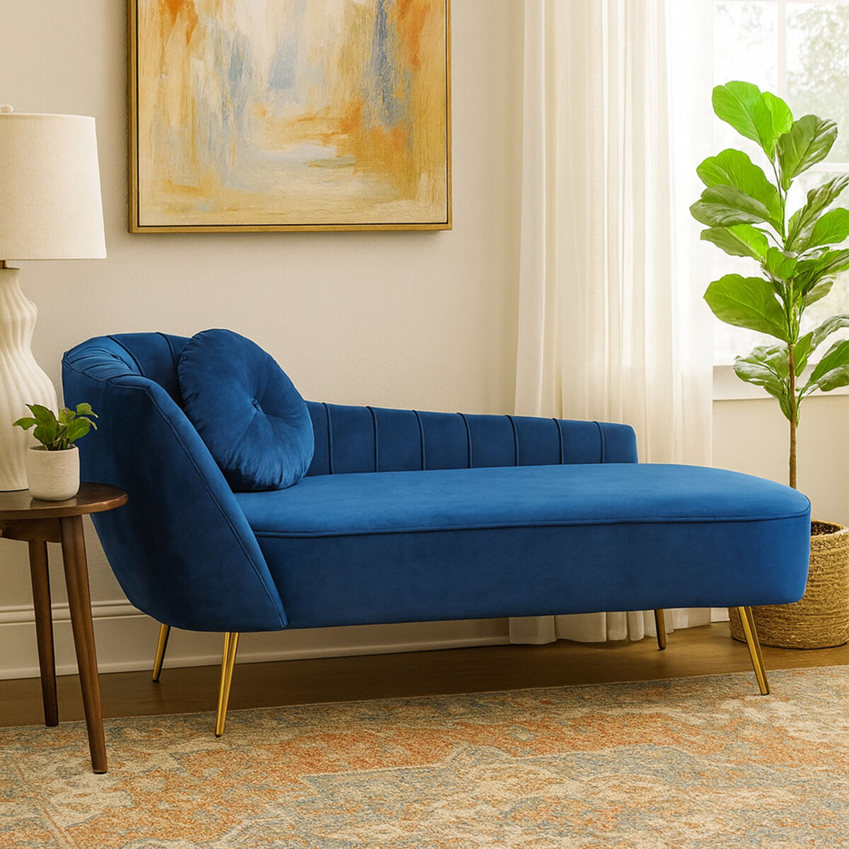 Felizia Midnight Blue Velvet Left Arm Chaise Longue - PN Home