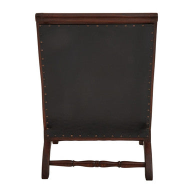Inca Genuine Black Leather and Teak Lounge Chair with Footstool - PN Home