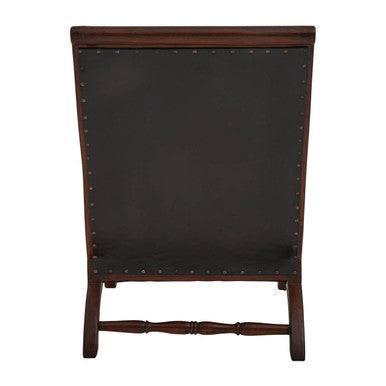 Inca Genuine Black Leather and Teak Lounge Chair with Footstool - PN Home