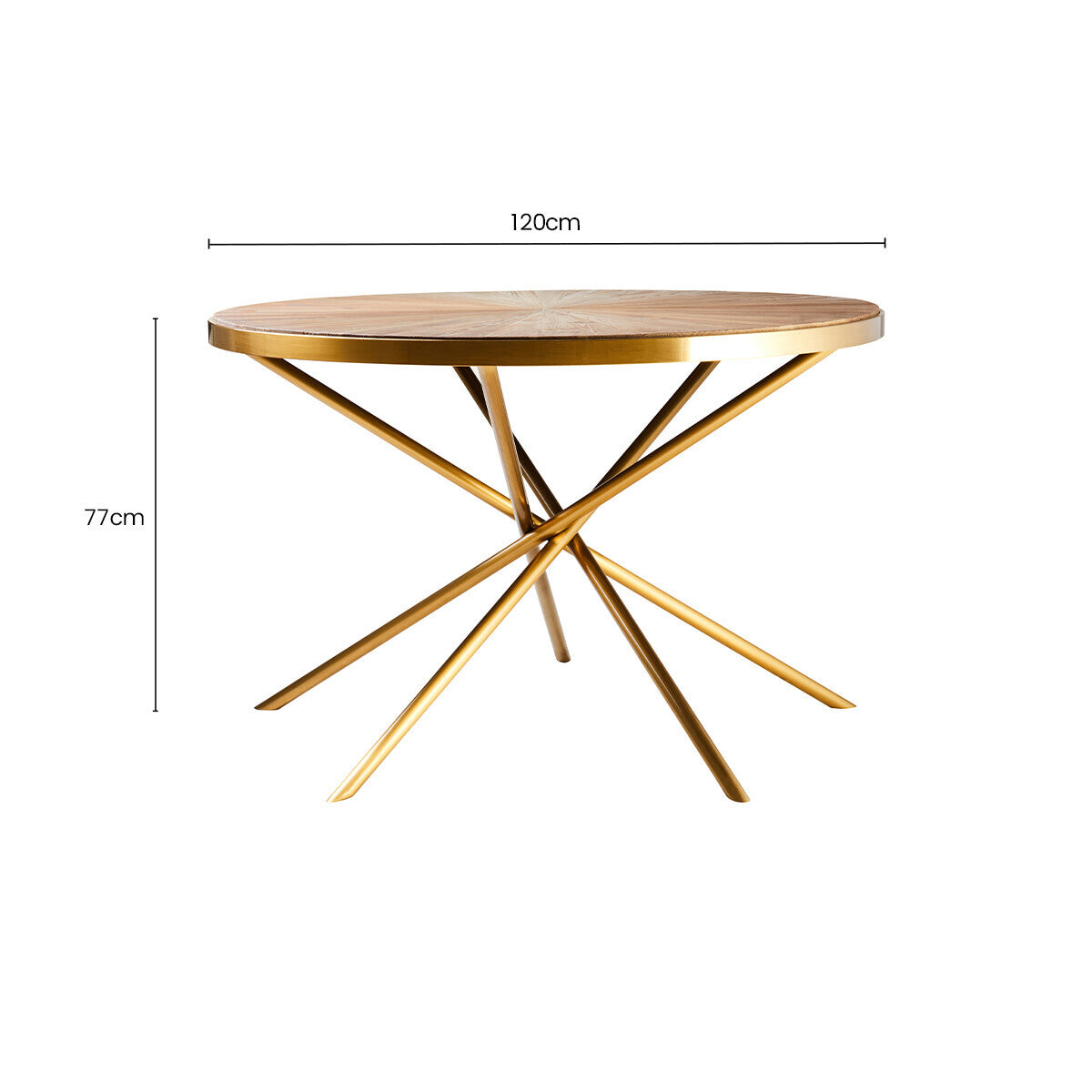 Gold Aged Fir Wood Rustic Top Dining Table with Stainless Steel Tied Base, Jana - PN Home