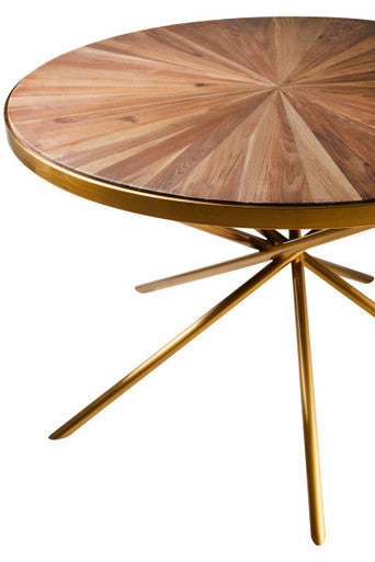 Gold Aged Fir Wood Rustic Top Dining Table with Stainless Steel Tied Base, Jana - PN Home