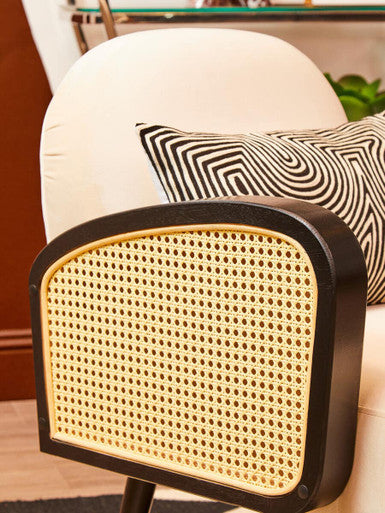 Hala Cream Velvet and Rattan Armchair - PN Home