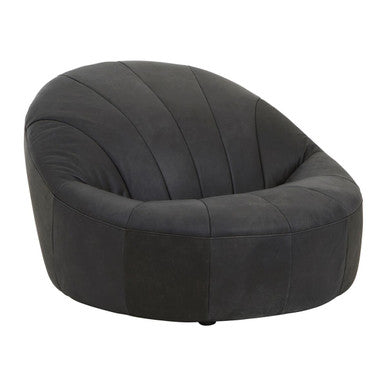 Hoxton Antique Black Leather Lounge Cocoon Chair - PN Home