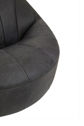 Hoxton Antique Black Leather Lounge Cocoon Chair - PN Home