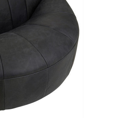 Hoxton Antique Black Leather Lounge Cocoon Chair - PN Home