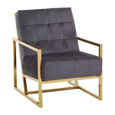 Hana Grey Velvet Chair With Gold Frame - PN Home