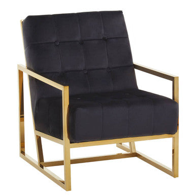 Hana Black Velvet Chair With Gold Frame - PN Home