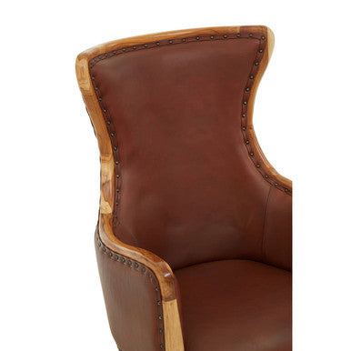 Kendari Brown Cow Leather and Teak Wood Frame Chair
