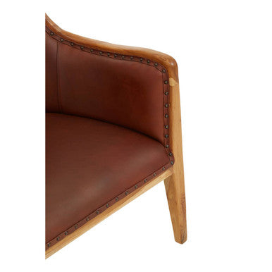 Kendari Brown Cow Leather and Teak Wood Frame Chair - PN Home