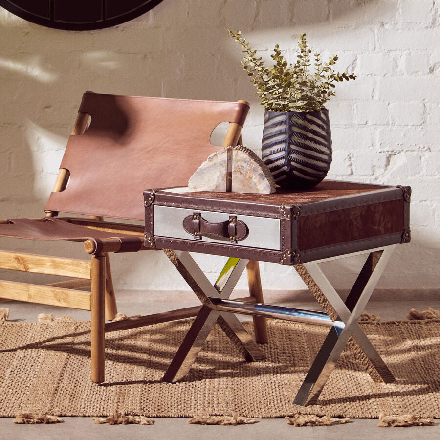 Kendari Antique Brown Leather Sling Chair - PN Home