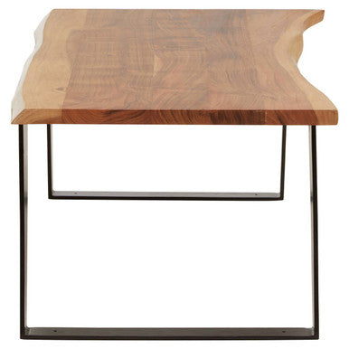 Live Edge Acacia Wood Top Coffee Table with Black Iron Legs, Surax - PN Home