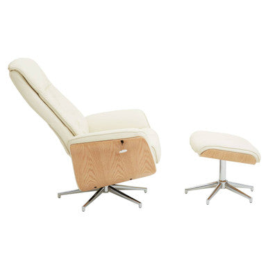 Warrington Ivory Leather Effect Recliner and Footstool Set