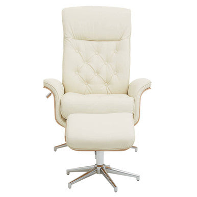 Warrington Ivory Leather Effect Recliner and Footstool Set