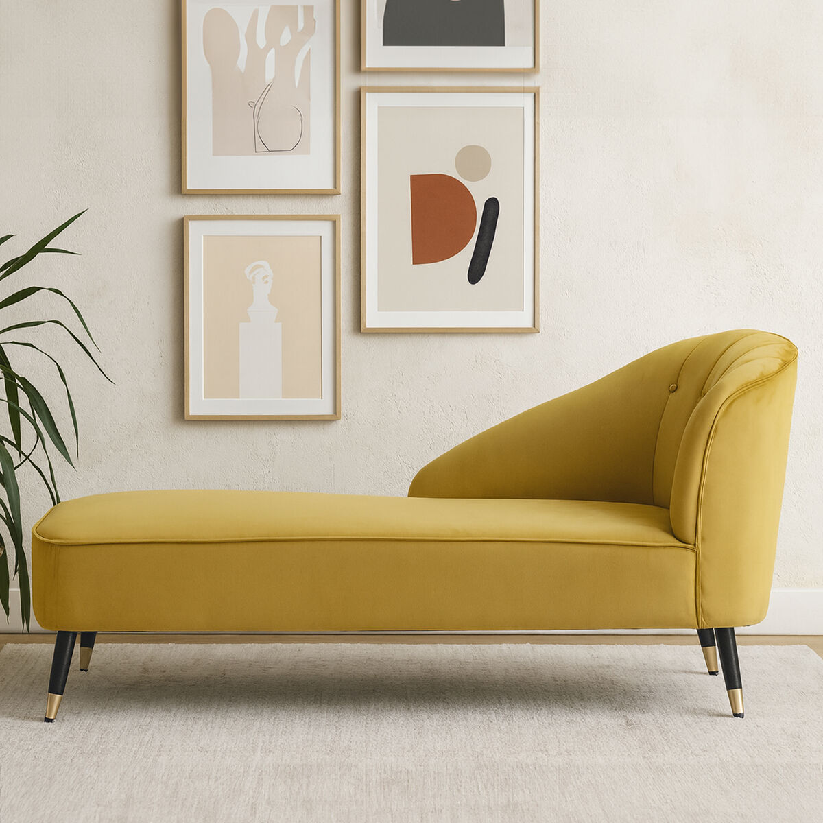 Yvette Mustard Velvet Right Hand Chaise Longue - PN Home