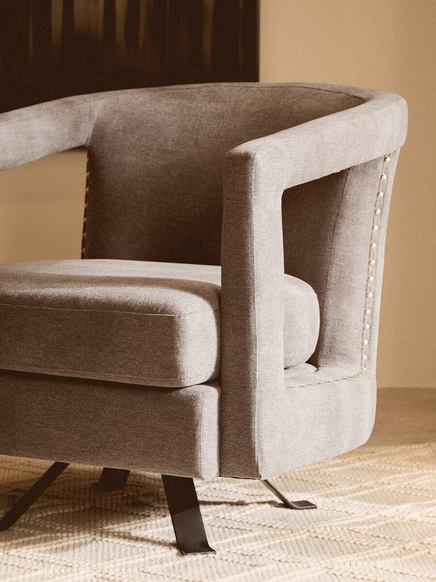 Hestia Ash Velvet Swivel Chair with Matte Black Base