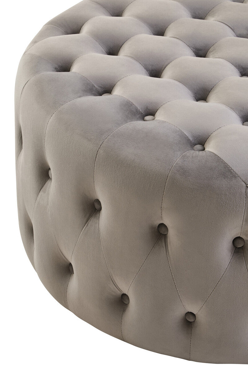 Haley Grey Velvet Button Tufted Large Footstool