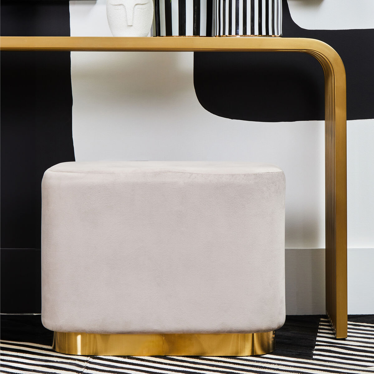 Hartford Mink Velvet Stool with Matte Gold Base