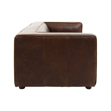 3 Seater Antique Brown Leather Sofa, King - PN Home