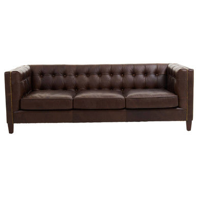 3 Seater Modern Chesterfield Dark Brown Leather Sofa, King - PN Home