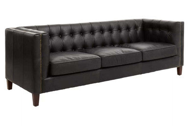 King Three Seater Antique Ebony Leather Sofa