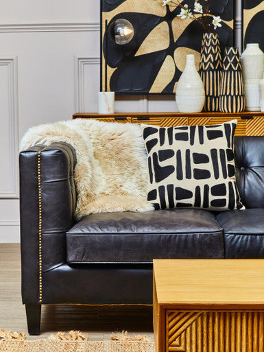 King Three Seater Antique Ebony Leather Sofa