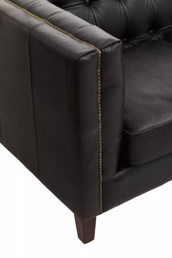 King Three Seater Antique Ebony Leather Sofa
