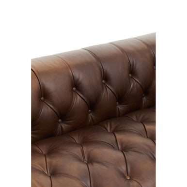 3 Seater Modern Chesterfield Dark Brown Leather Sofa, King - PN Home