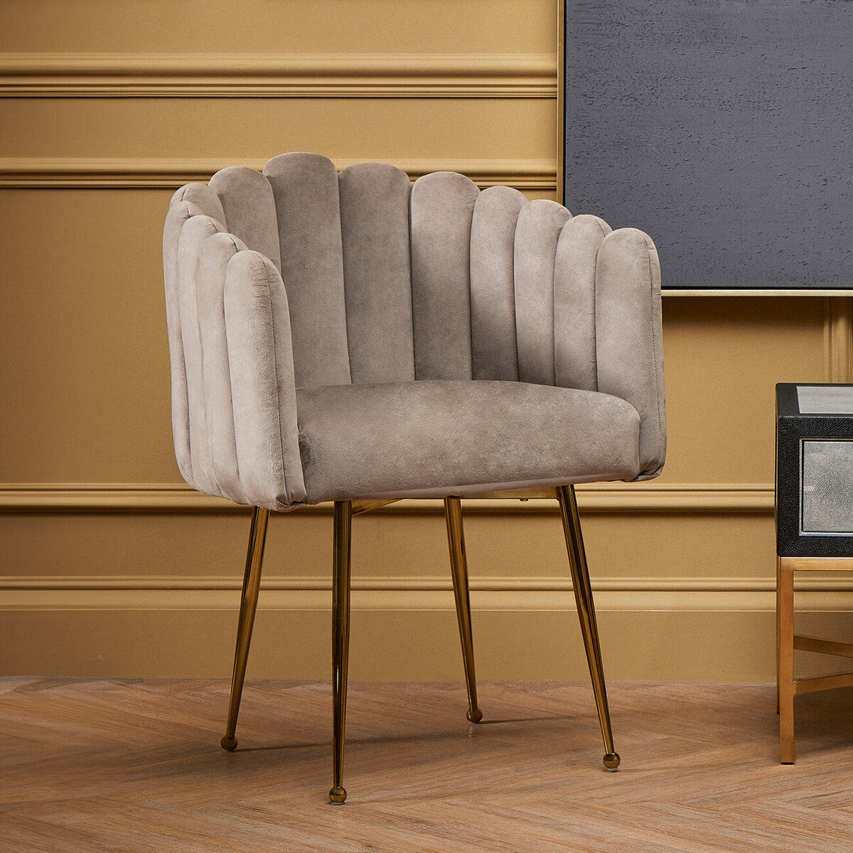 Bari Mink Velvet Scalloped Dining Chair - PN Home