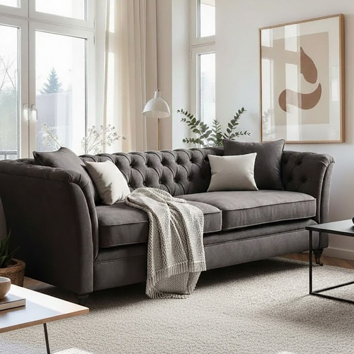 3 Seater Grey Velvet Sofa, Sabrina - PN Home