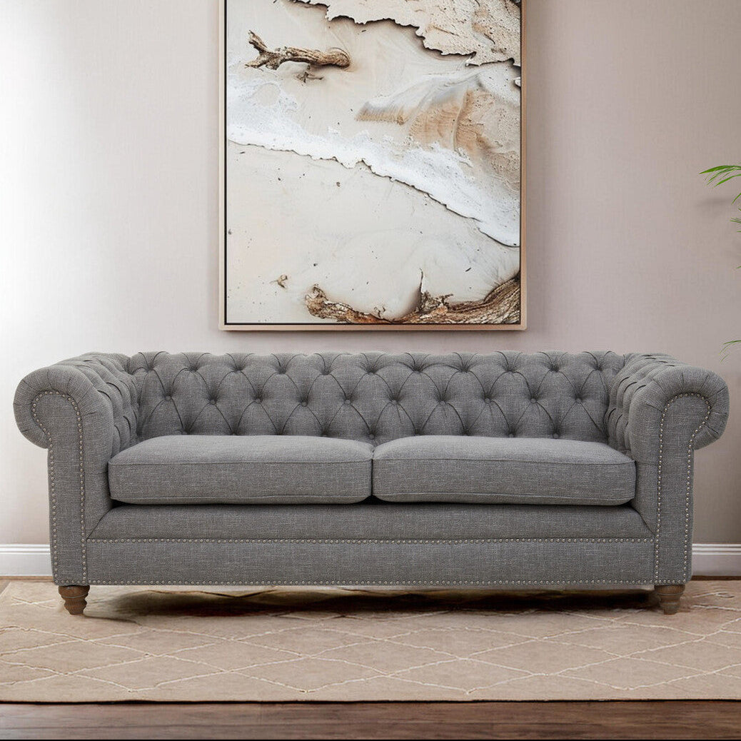 3 Seater Grey Linen Sofa, Stella - PN Home