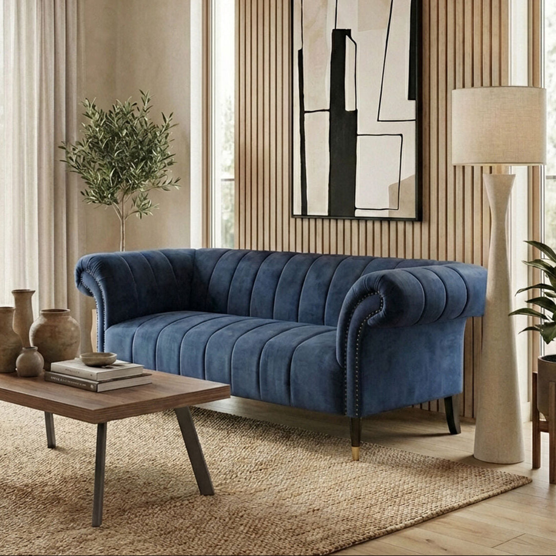 2 Seater Midnight Blue Velvet Sofa, Siena - PN Home
