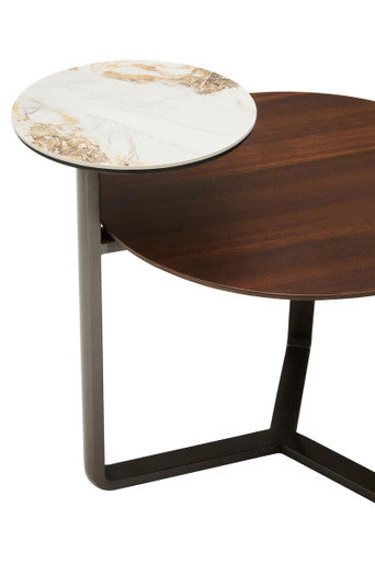 Imperia 2 Tier Round Veneer and Ceramic Coffee Table - PN Home