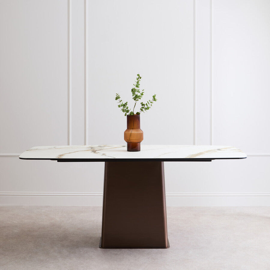 Imperia White Ceramic Marble Effect Rectangular Dining Table - PN Home