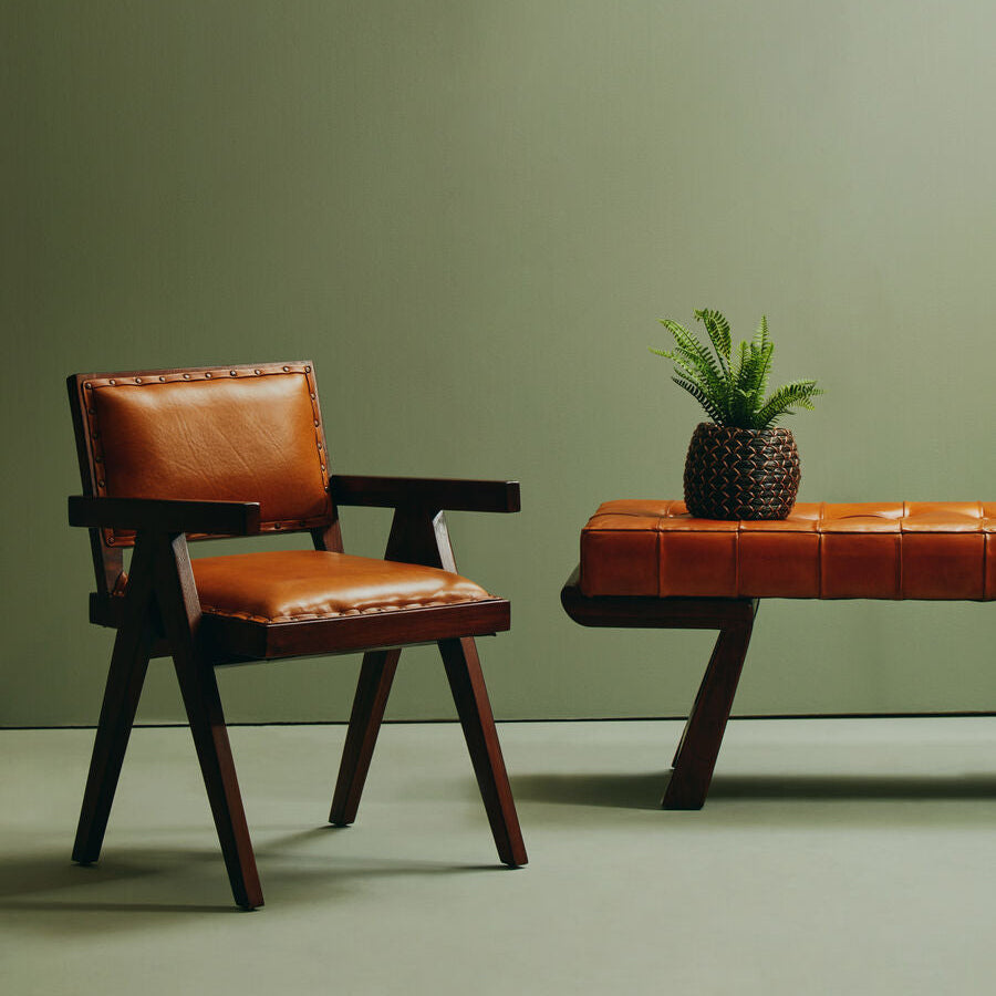 Inca Tan Leather and Teak Frame Dining Chair - PN Home