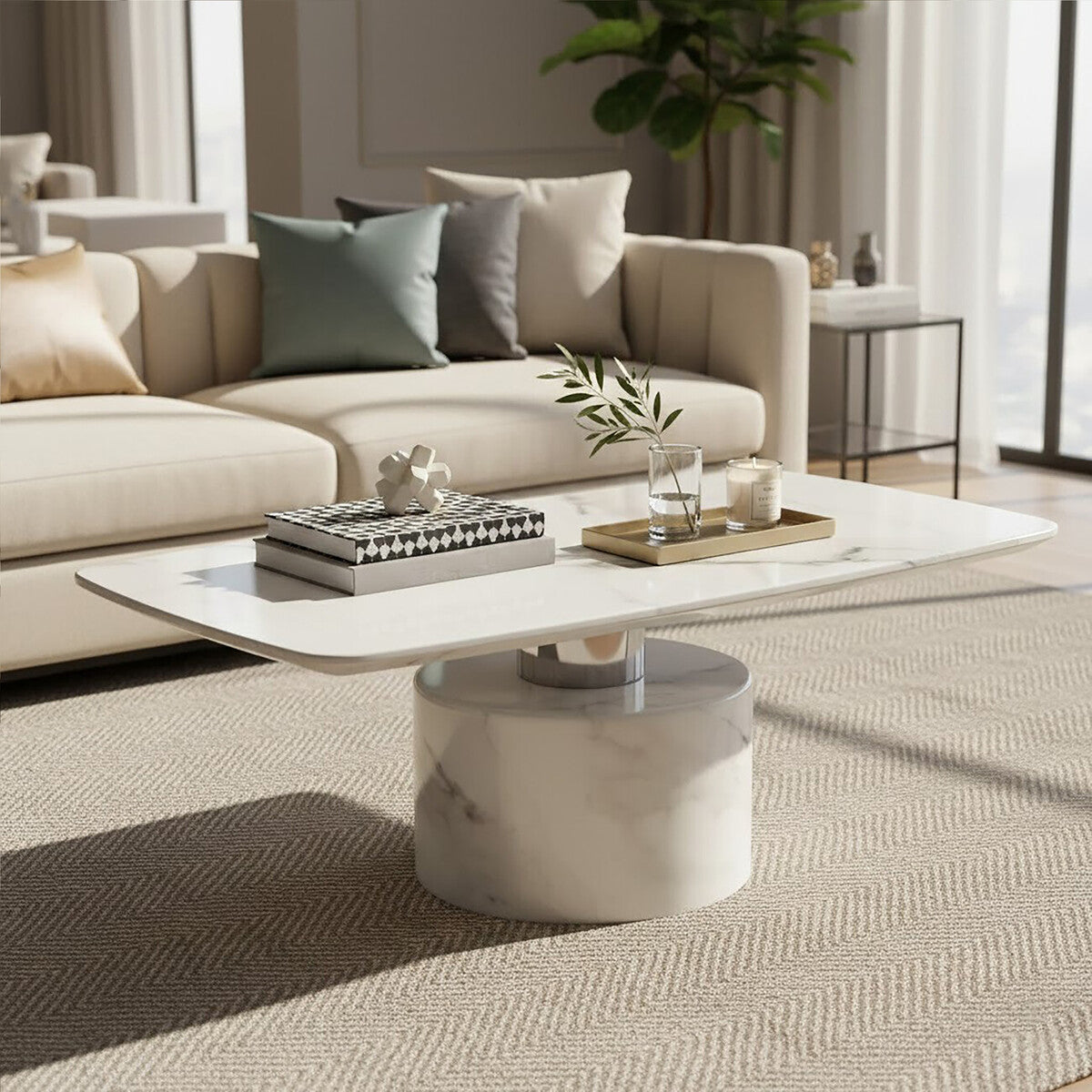 Sesto White Marble Coffee Table - PN Home
