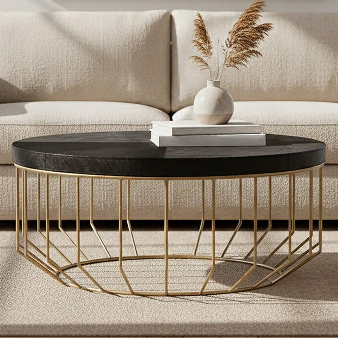 Kensington Townhouse Hair on Leather Round Coffee Table - PN Home