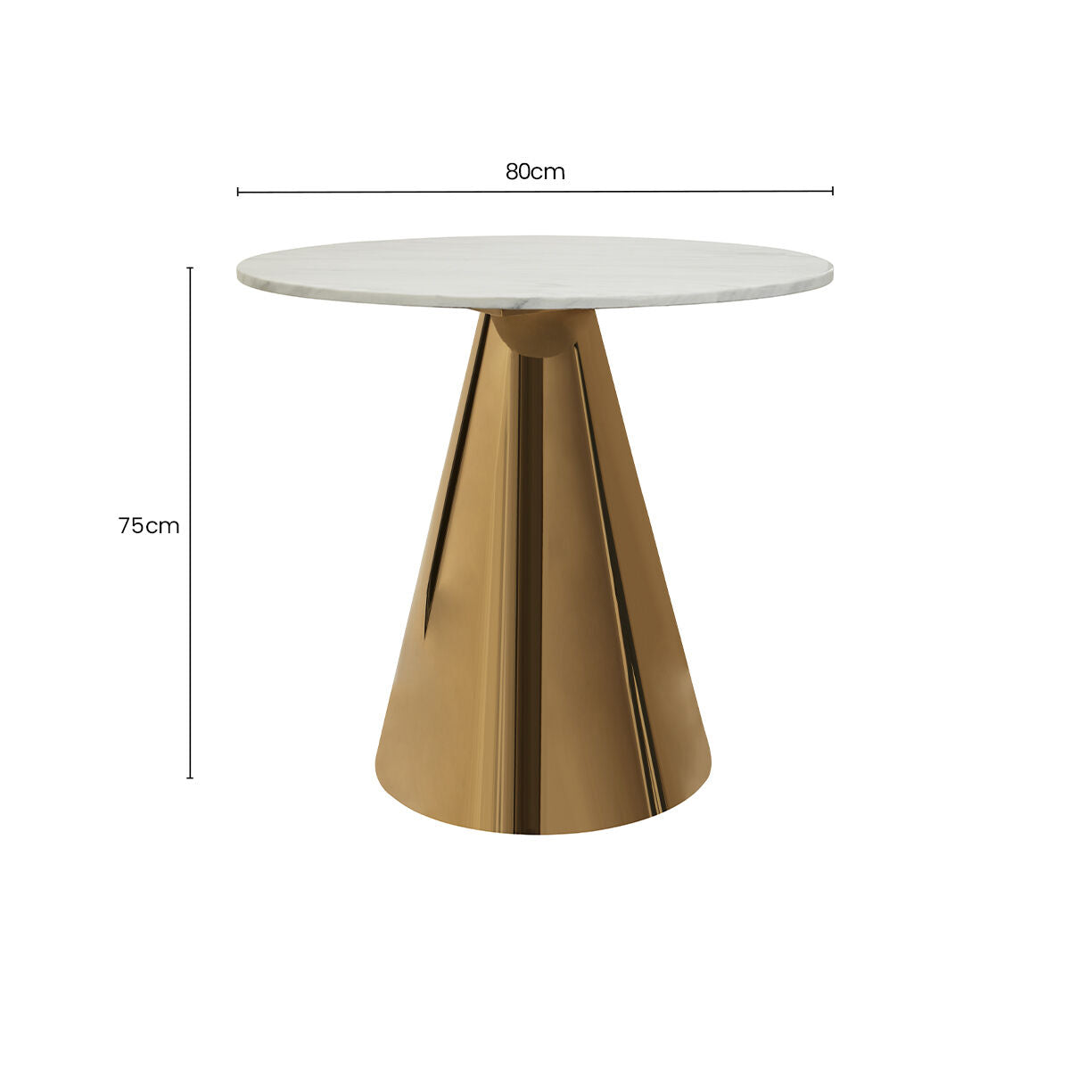 White Marble Top Round Dining Table with Gold Finish Conical Base, Azalea - PN Home