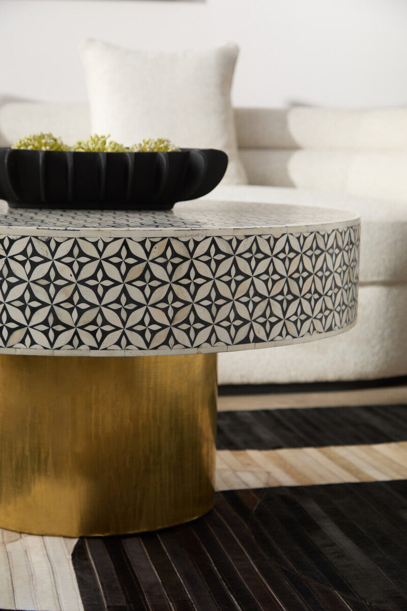 Fusion Round Bone Inlay Coffee Table With Gold Base - PN Home