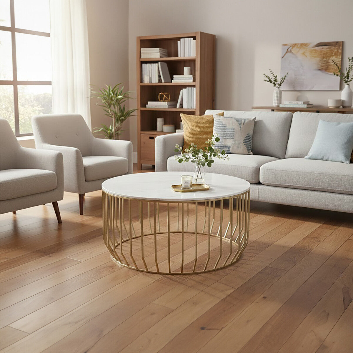 Pali White Marble And Gold Coffee Table - PN Home