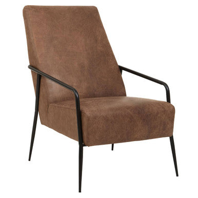 Hoxton Brown Leather Lounge Chair With Reclined Profile - PN Home