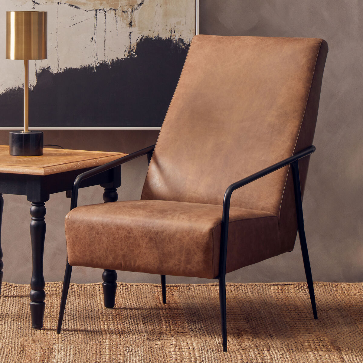 Hoxton Brown Leather Lounge Chair With Reclined Profile - PN Home