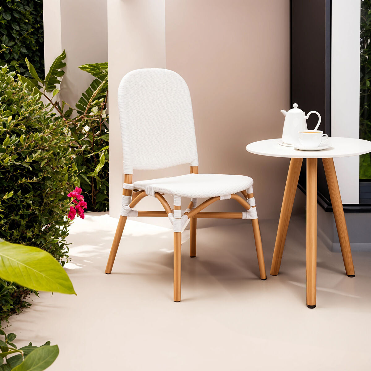 Manado Natural and White Rattan Dining Chair - PN Home