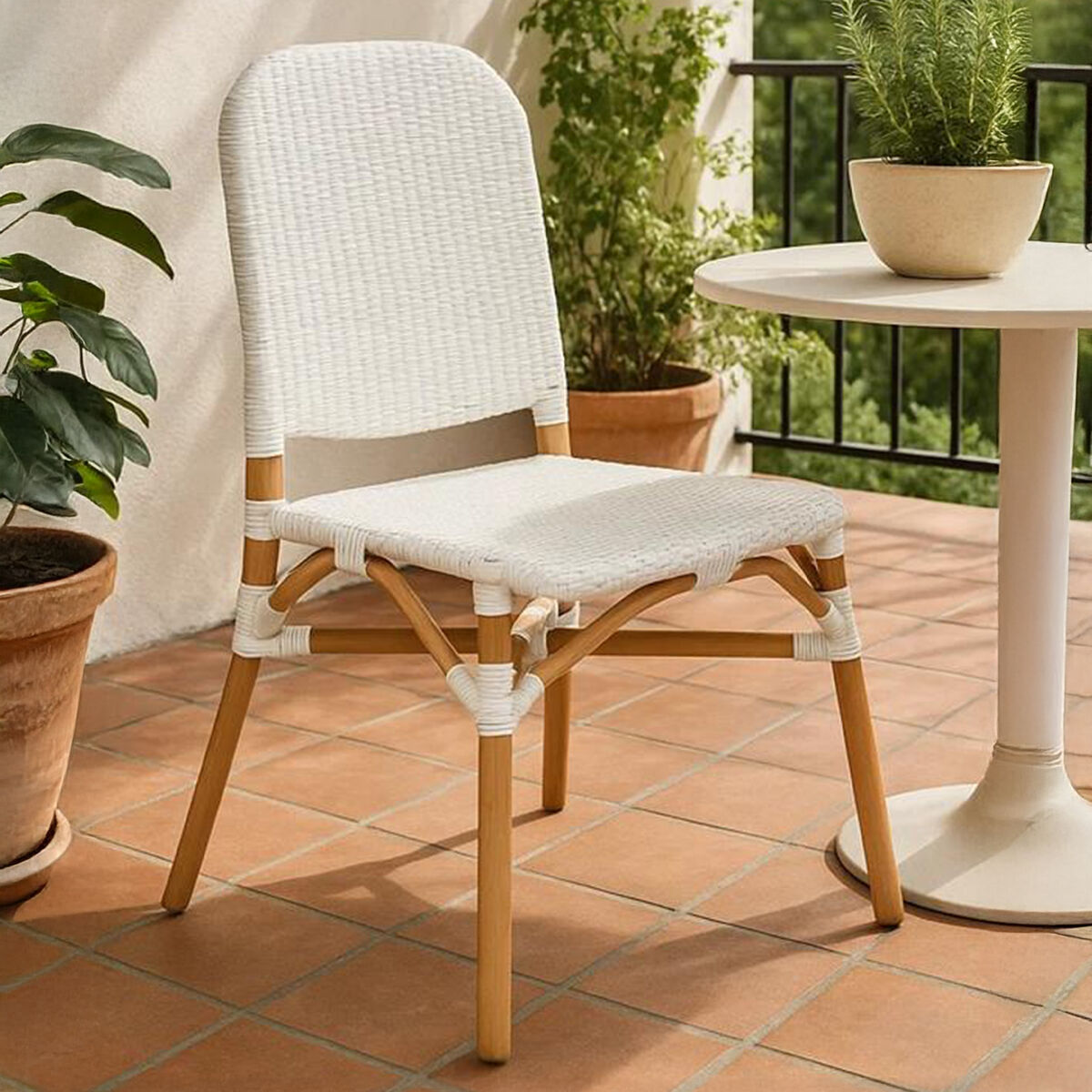 Manado Natural and White Rattan Dining Chair - PN Home