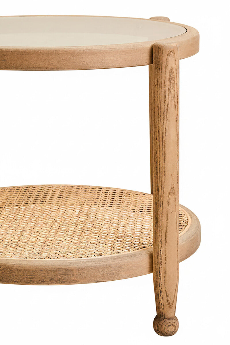 Cebu Natural Cane and Grey Wash Elm Wood Side Table