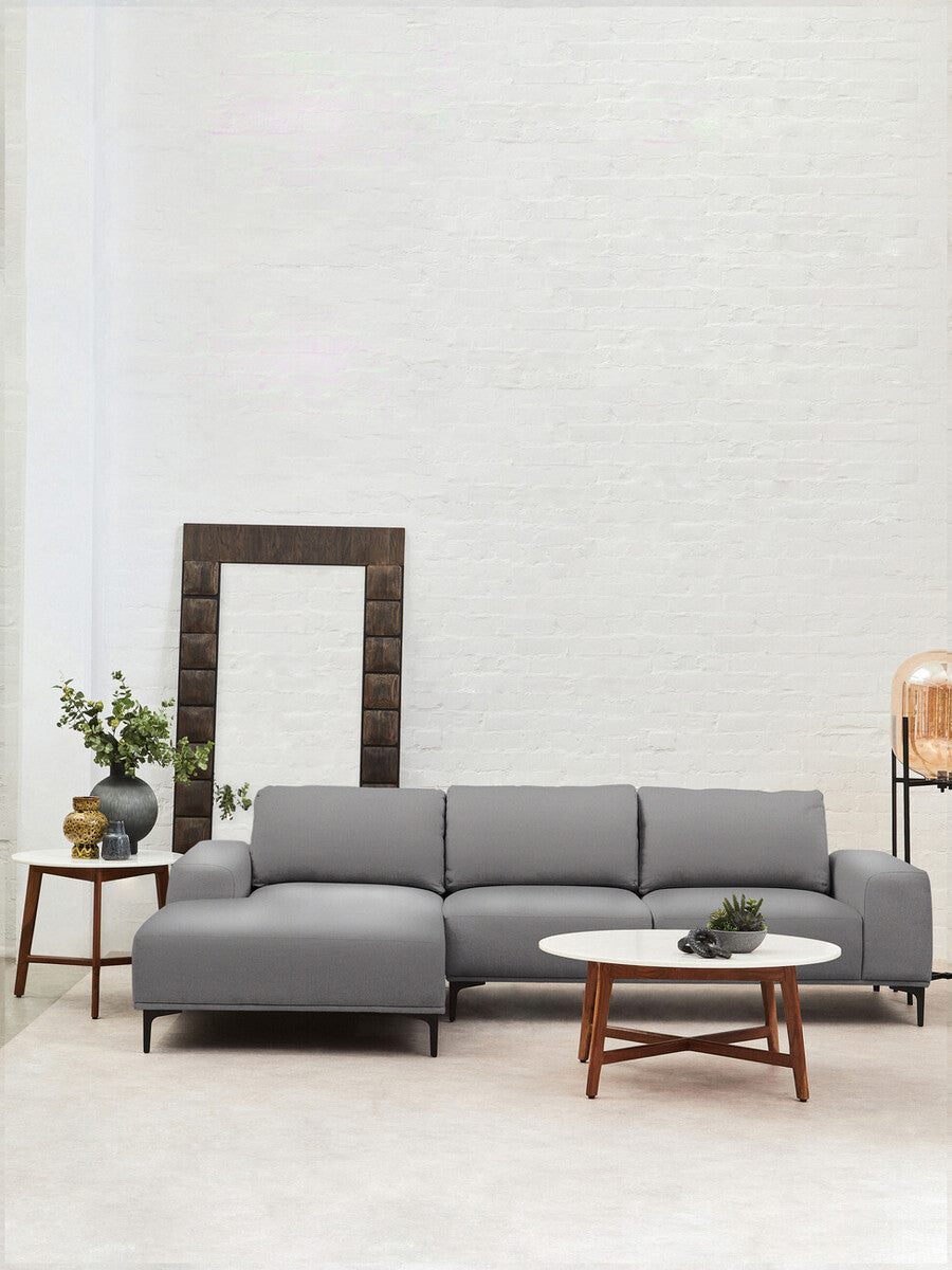 3 Seater Grey Fabric Left Chaise Sofa, Toulon - PN Home